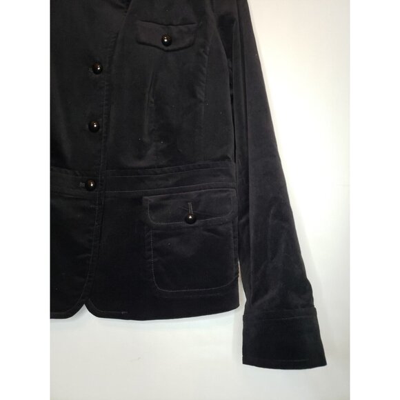 Talbots Womens 12 Velvet Jacket Button Front Black Long Sleeve Pocket Stretch - Picture 3 of 8